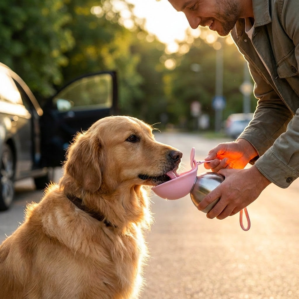 Portable 2-in-1 dog water bottle with bowl