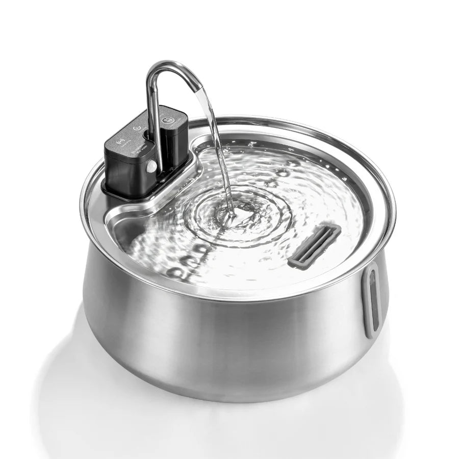 Wireless stainless steel dog water fountain with flowing water