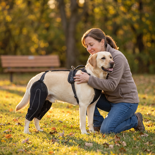 Dual-leg hinged knee brace harness for dogs