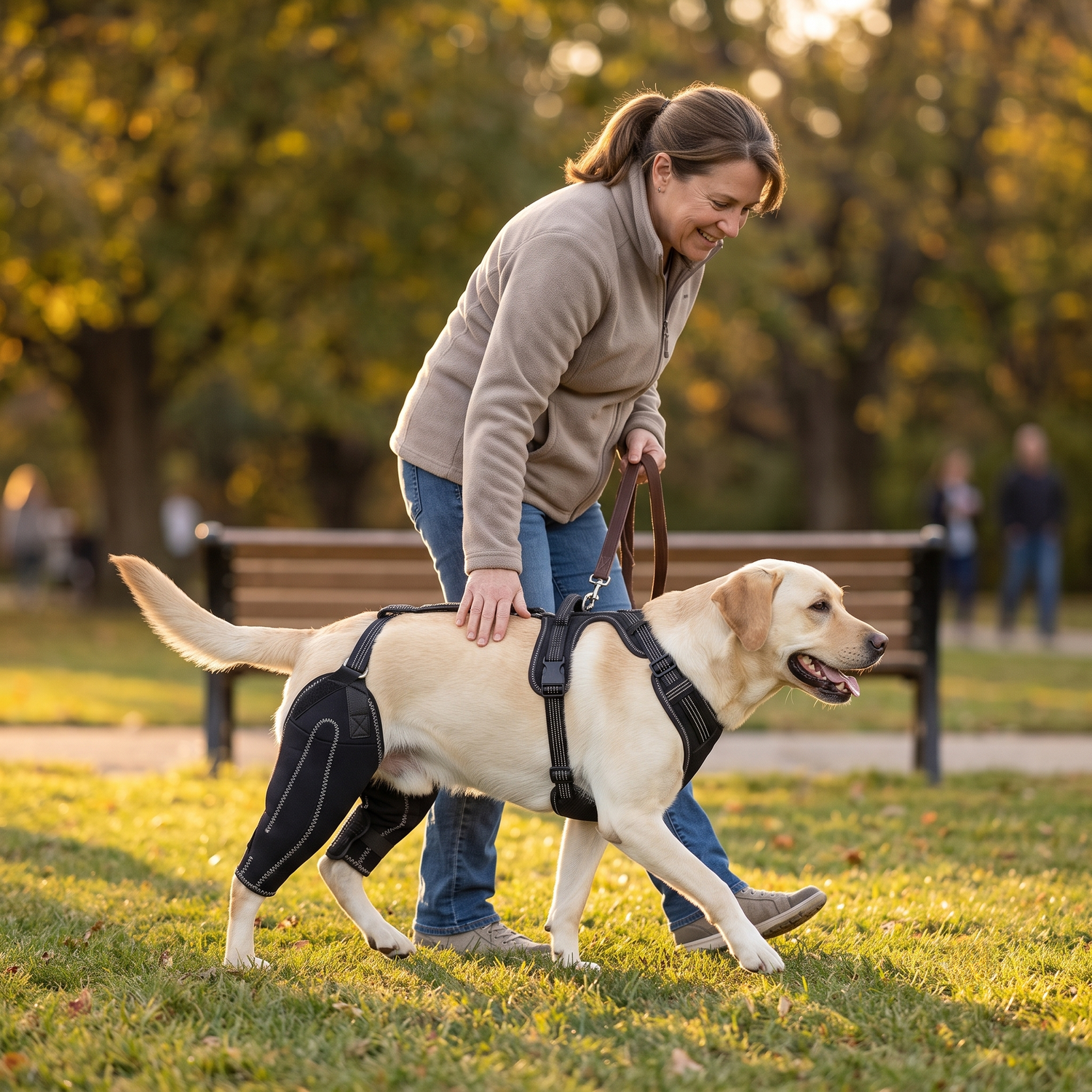 Dual-leg hinged knee brace harness for dogs