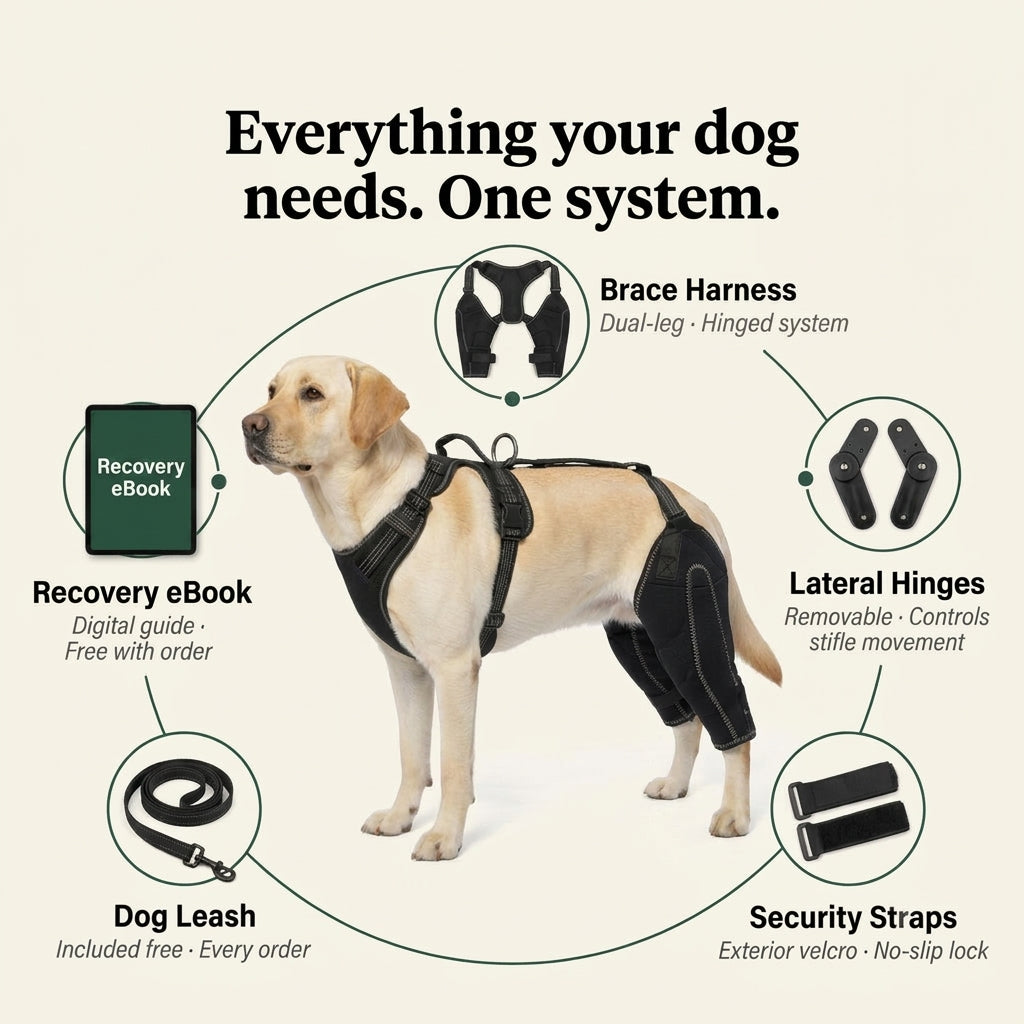 Dual-leg hinged knee brace harness for dogs
