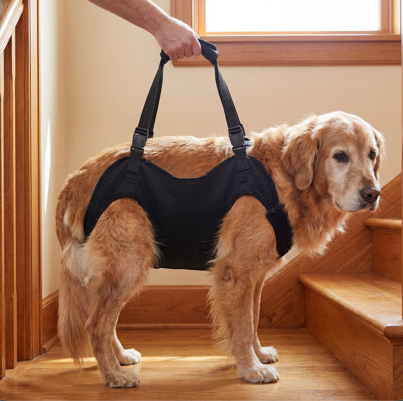 Senior Dog Mobility Lift Harness - Dog on stairs