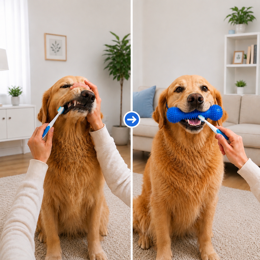 Dog dental chew toy with brushing strap - view 1