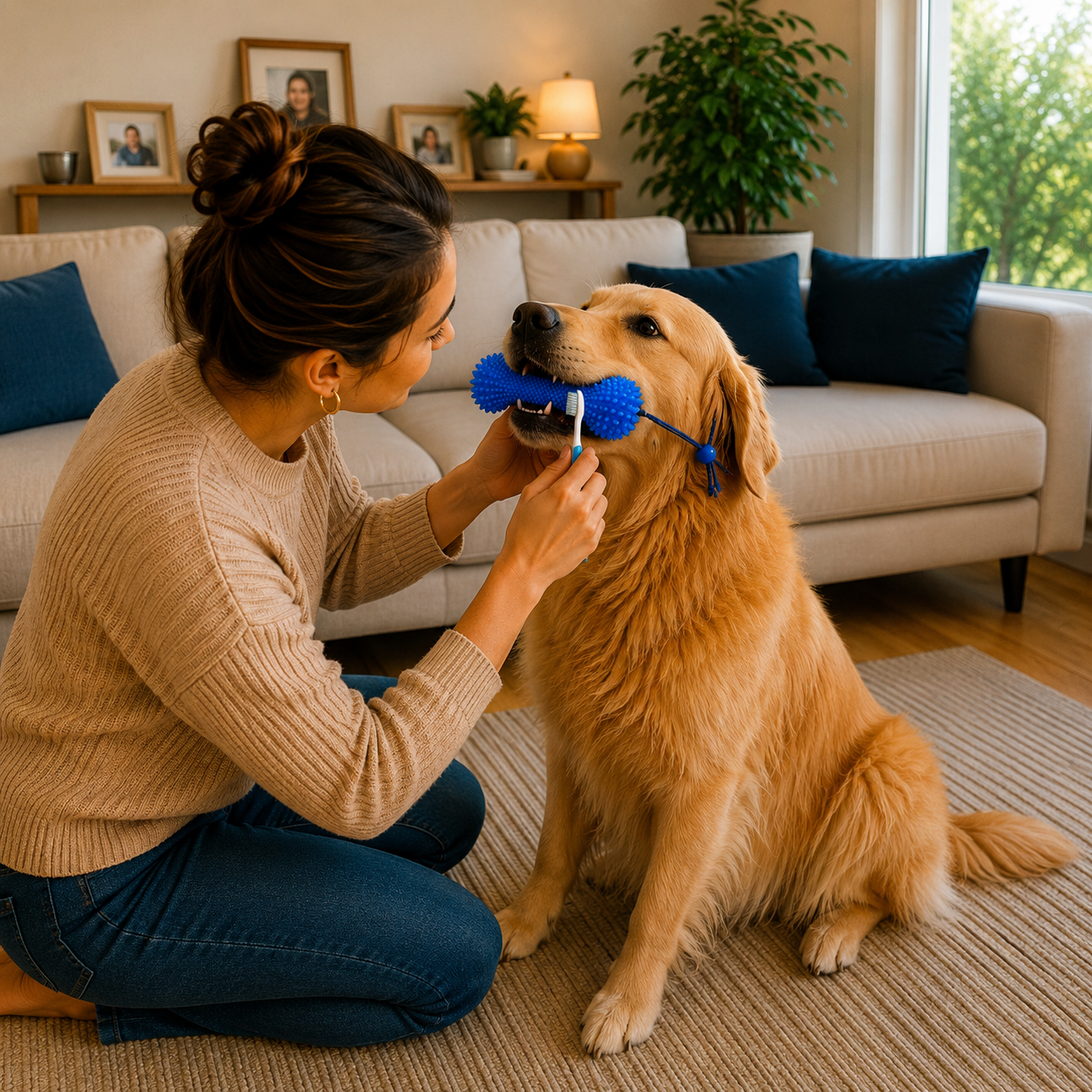 Dog dental chew toy with brushing strap - view 4