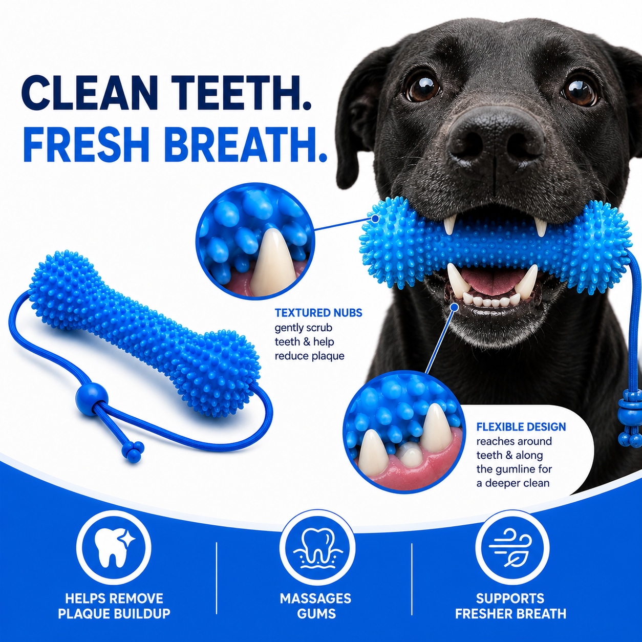 Dog dental chew toy with brushing strap - view 5