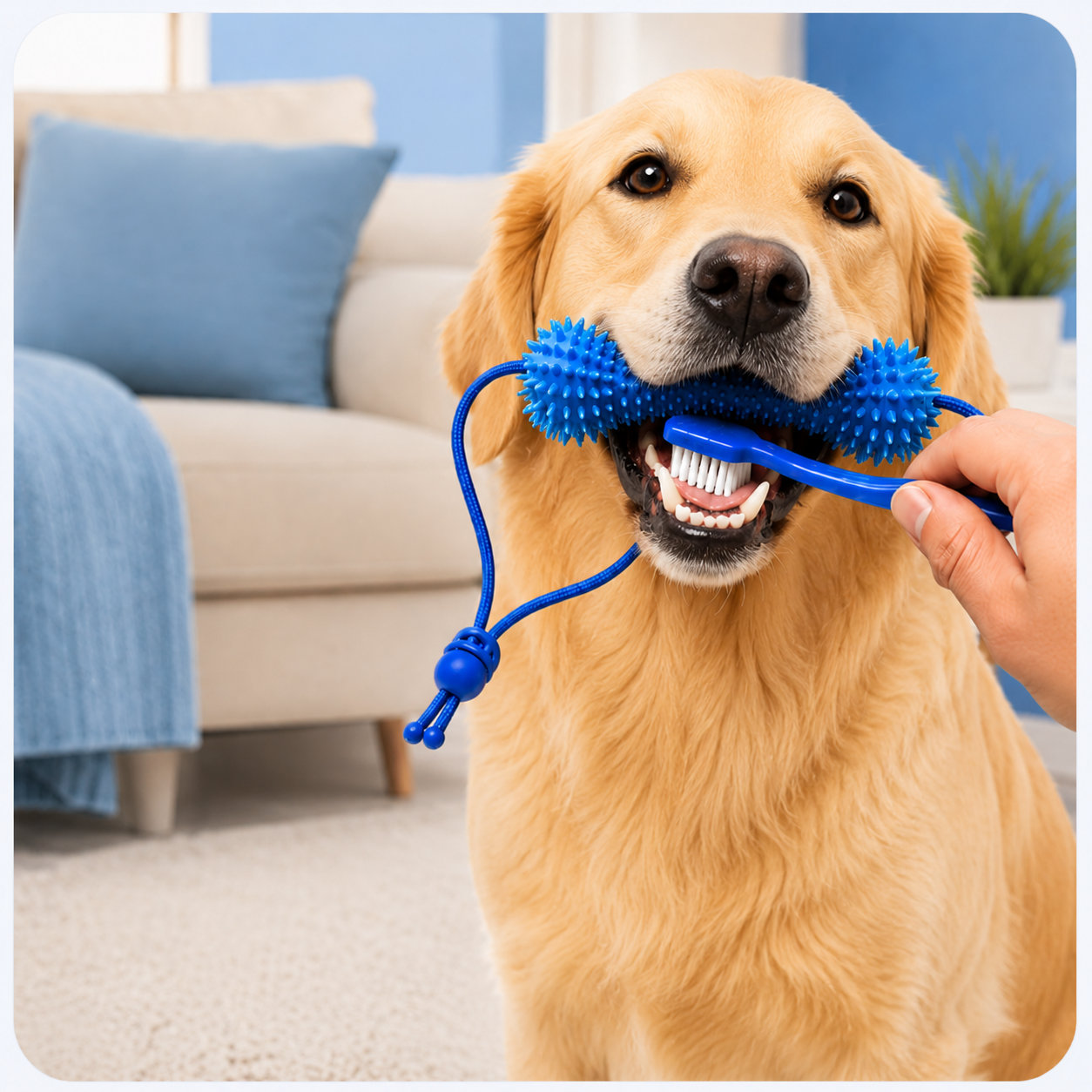Dog dental chew toy with brushing strap - view 8