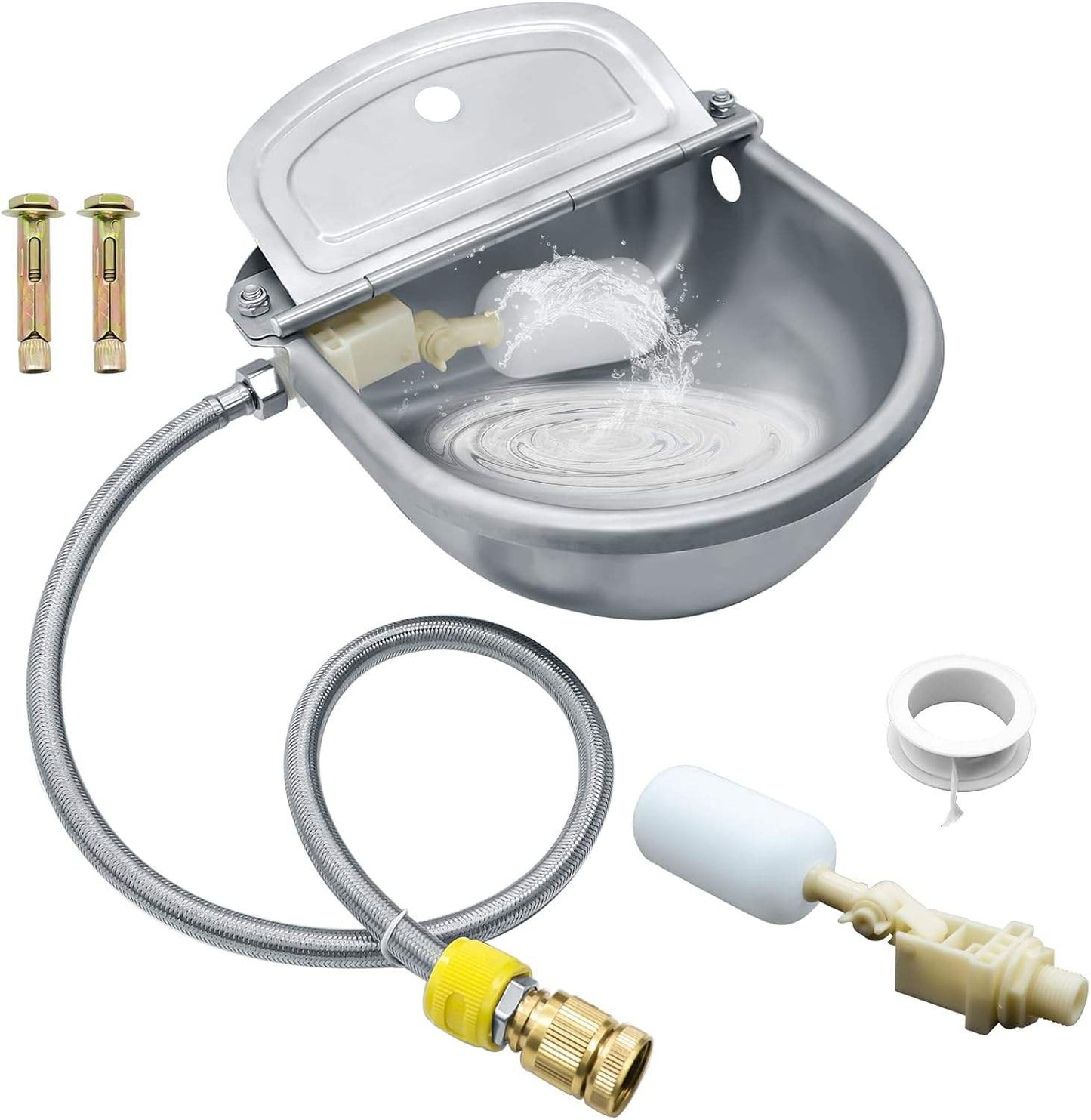 Automatic self-filling pet water bowl with float valve kit