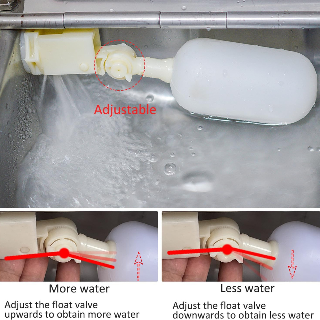 Adjustable float valve controls water level