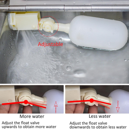 Adjustable float valve controls water level
