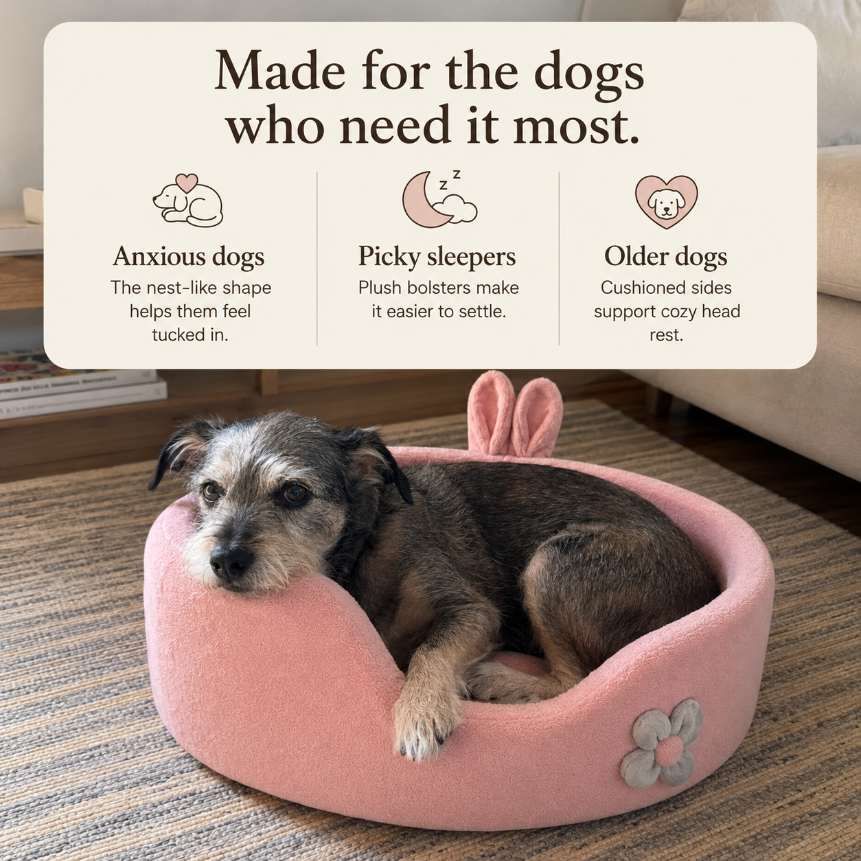 Raised Bolster Calming Dog Bed - view 5
