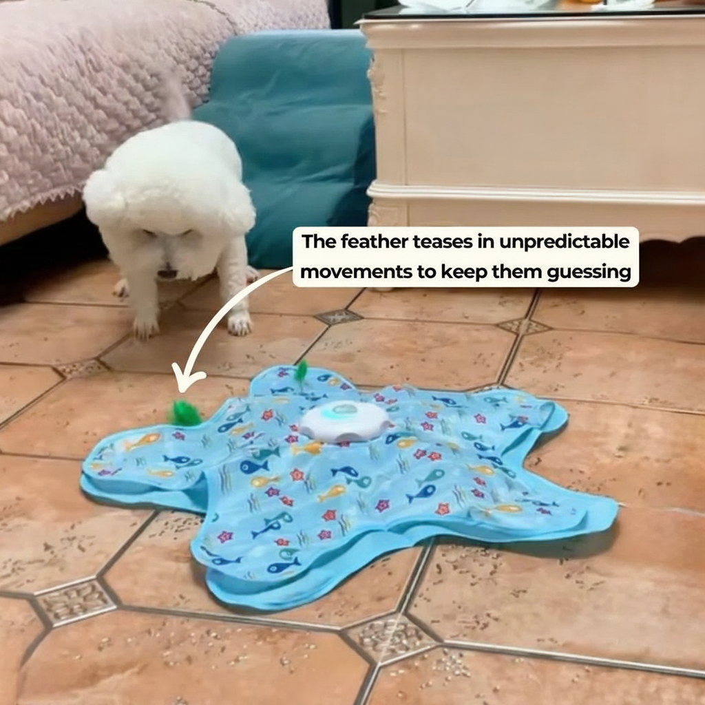 Interactive UFO Dog Toy with Feather Wand