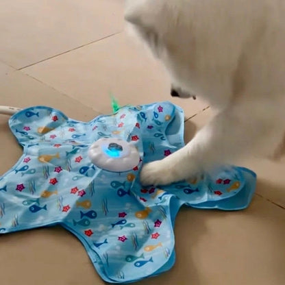 Interactive UFO Dog Toy with Feather Wand