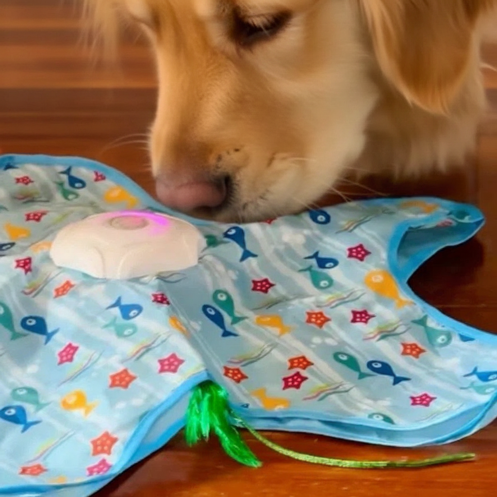 Interactive UFO Dog Toy with Feather Wand