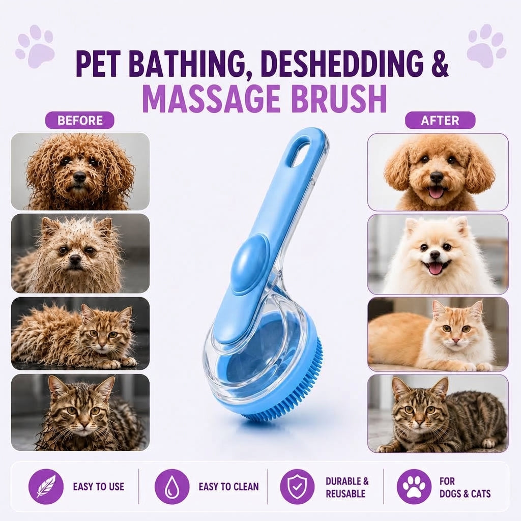 2-in-1 Shampoo-Dispensing Pet Bath Brush