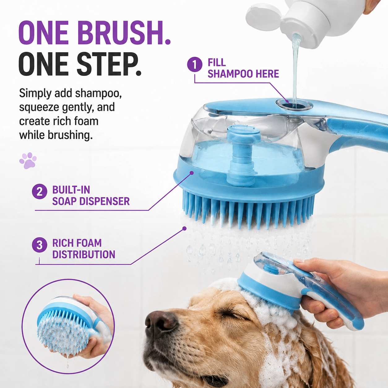 2-in-1 Shampoo-Dispensing Pet Bath Brush