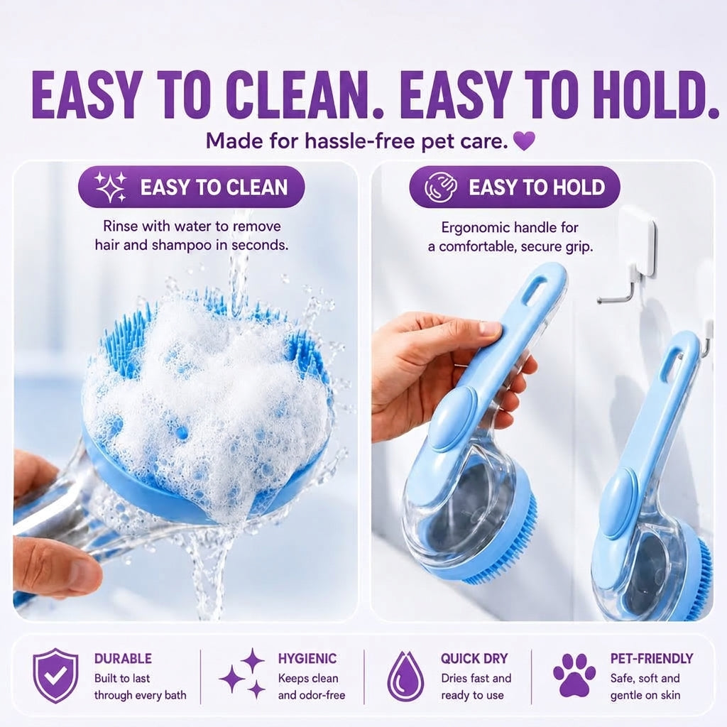 2-in-1 Shampoo-Dispensing Pet Bath Brush