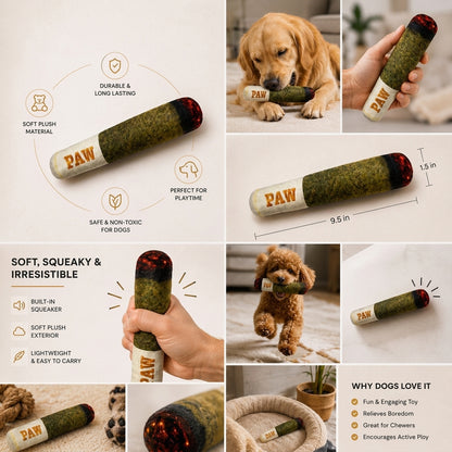 PAW Cigar Novelty Plush Squeaky Dog Toy