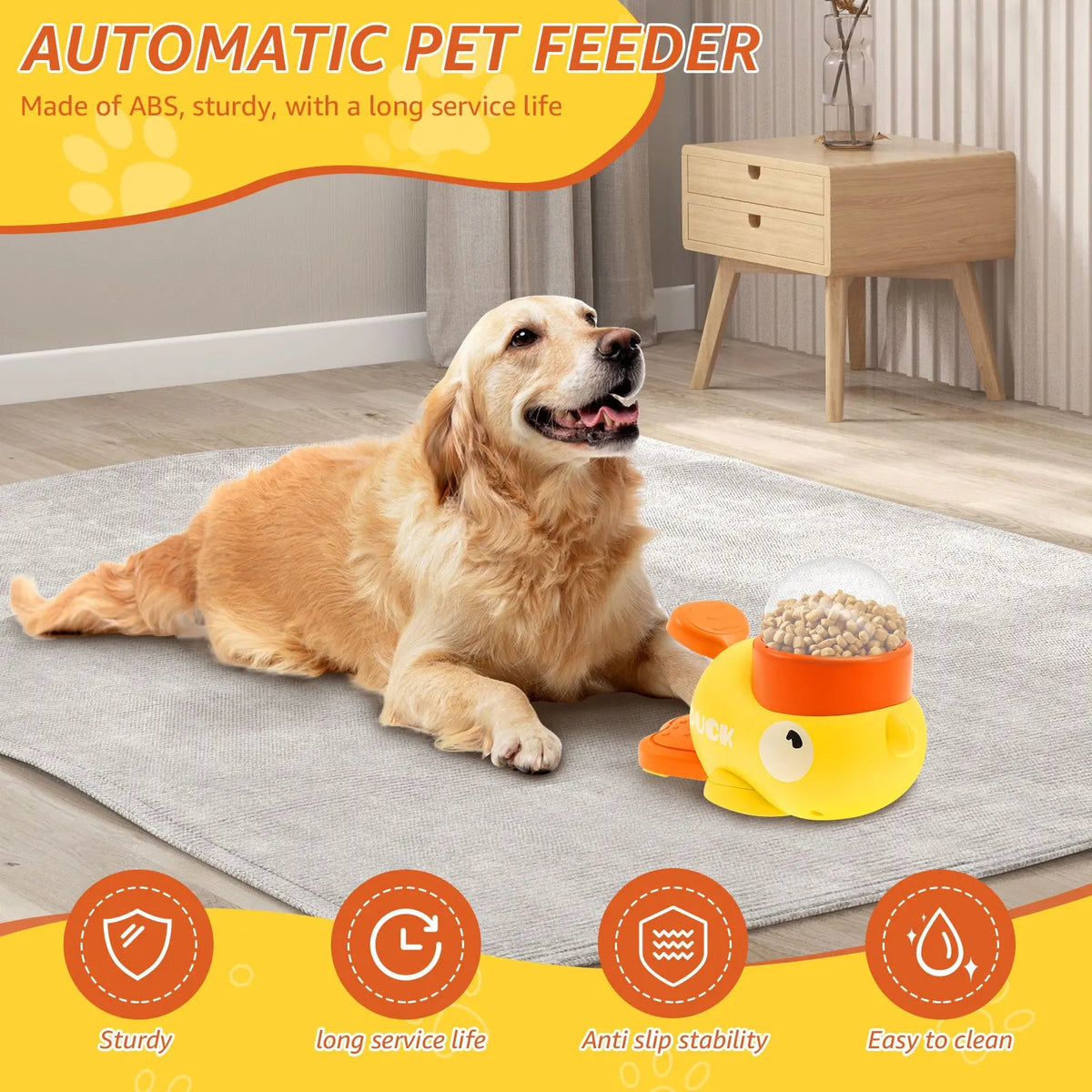 Interactive Duck Slow Feeder Toy - Yellow