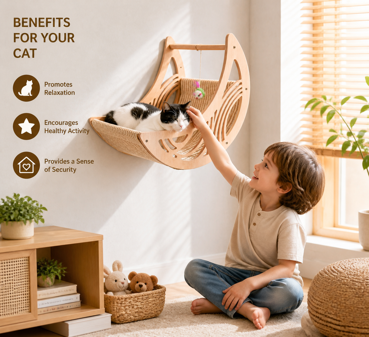 Wall-Mounted Wooden Cat Moon Climbing Shelf and Bed - view 3