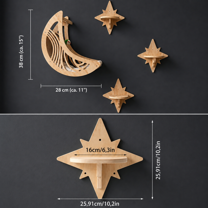 Wall-Mounted Wooden Cat Moon Climbing Shelf and Bed - view 5