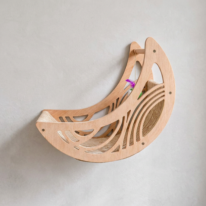 Wall-Mounted Wooden Cat Moon Climbing Shelf and Bed - view 6
