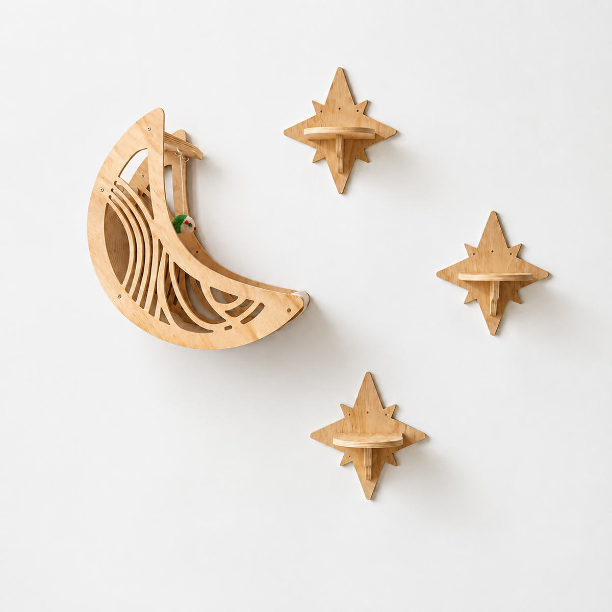 Wall-Mounted Wooden Cat Moon Climbing Shelf and Bed - view 7