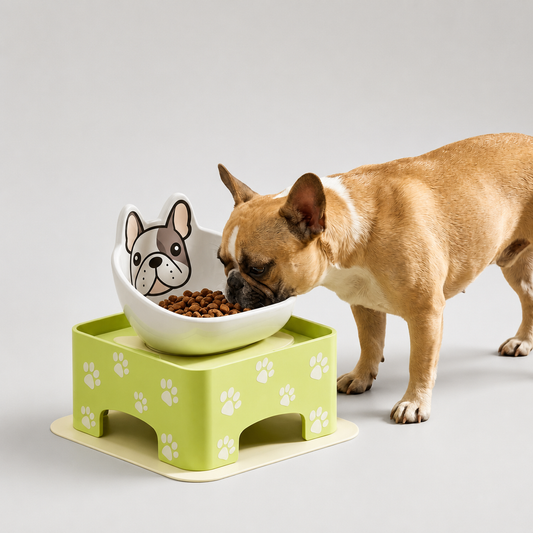 Adjustable raised ceramic dog bowl and stand - view 1