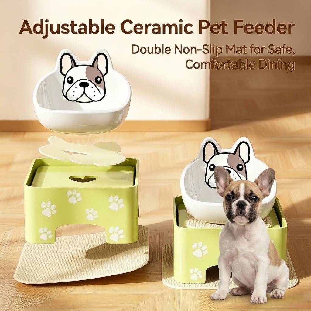 Adjustable raised ceramic dog bowl and stand - view 5