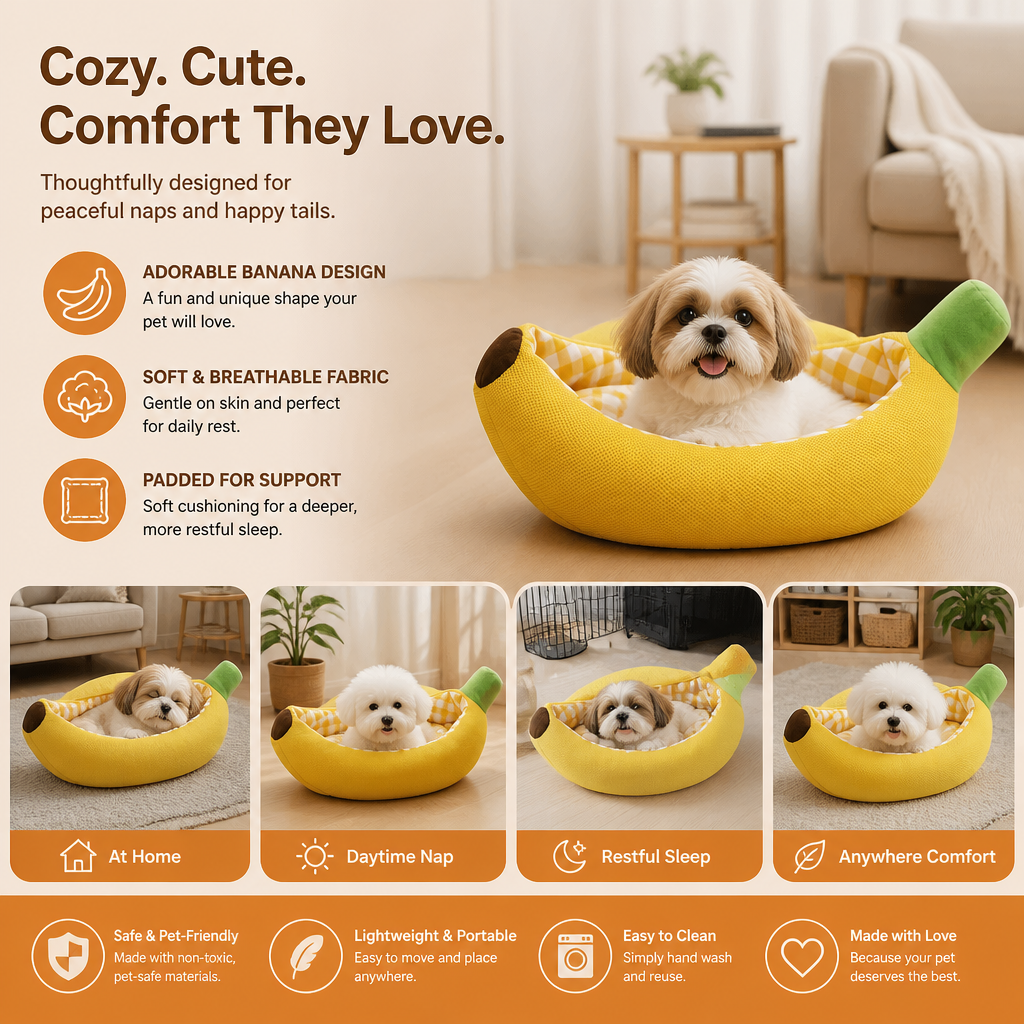 Banana-shaped cozy dog bed - view 2
