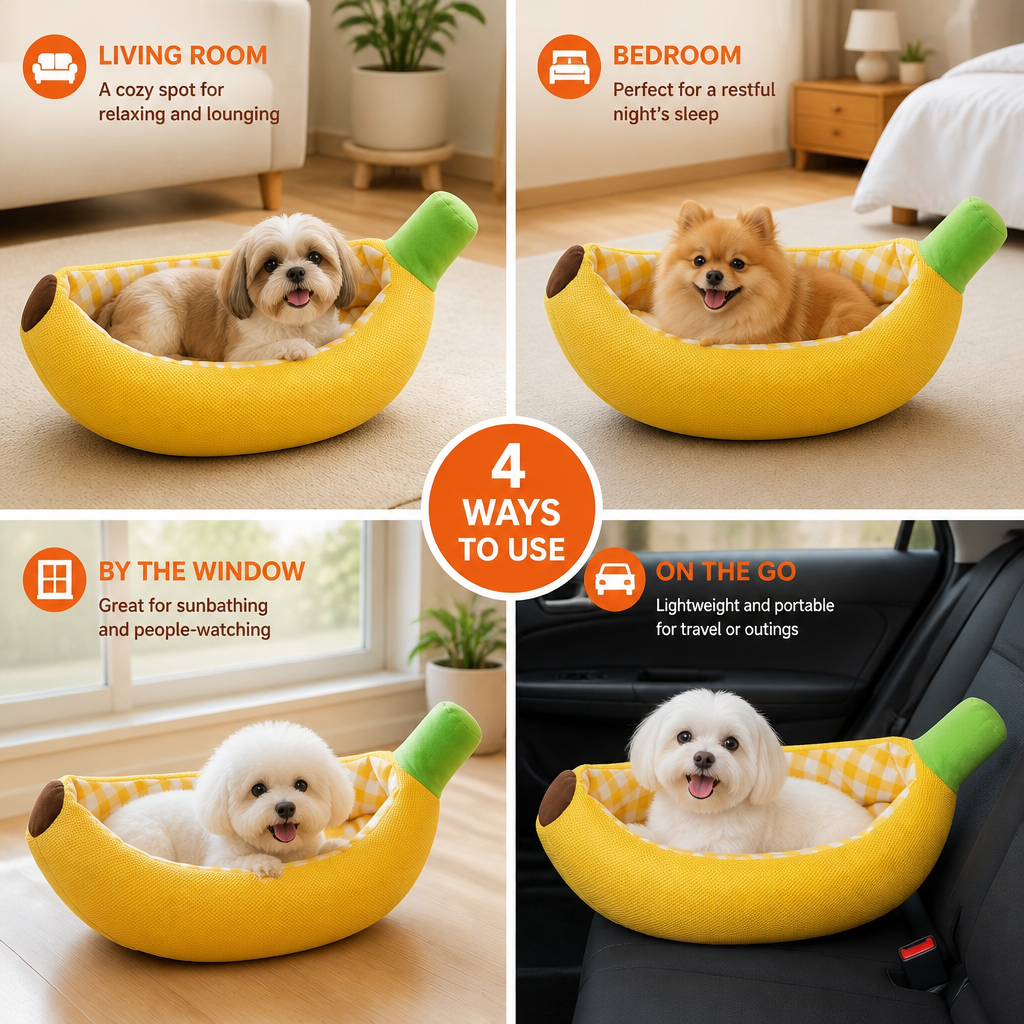 Banana-shaped cozy dog bed - view 4
