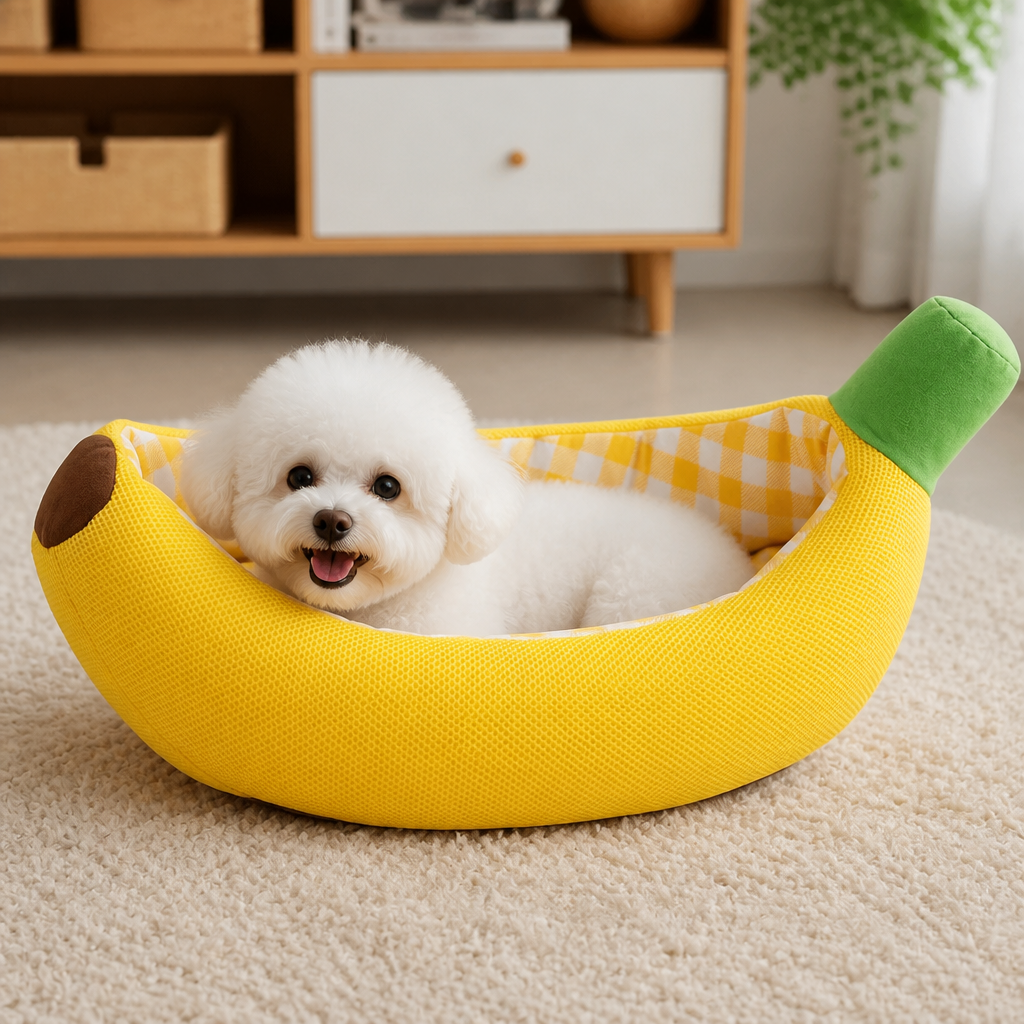 Banana-shaped cozy dog bed - view 7