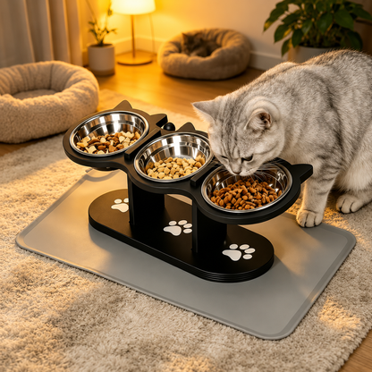 Elevated 3-Bowl Cat Feeding Stand