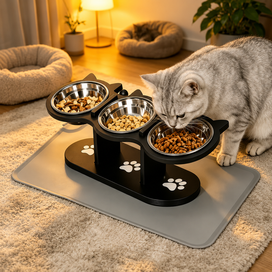 Elevated 3-Bowl Cat Feeding Stand