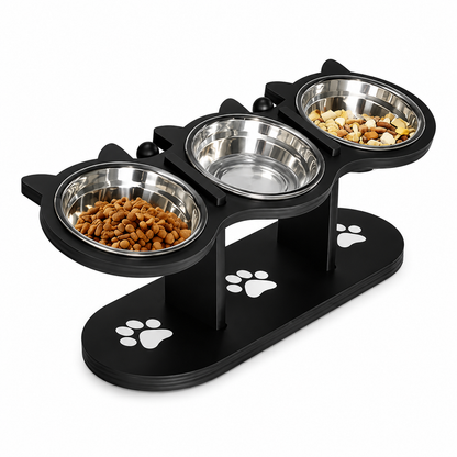 Elevated 3-Bowl Cat Feeding Stand