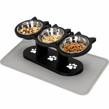 Elevated 3-Bowl Cat Feeding Stand