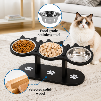Elevated 3-Bowl Cat Feeding Stand