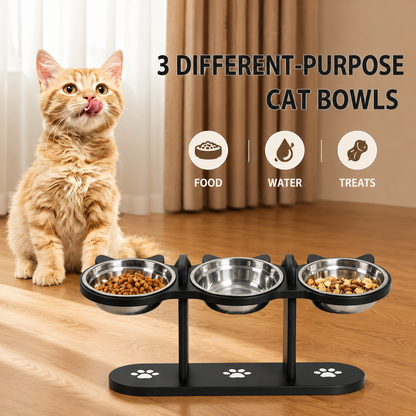 Elevated 3-Bowl Cat Feeding Stand