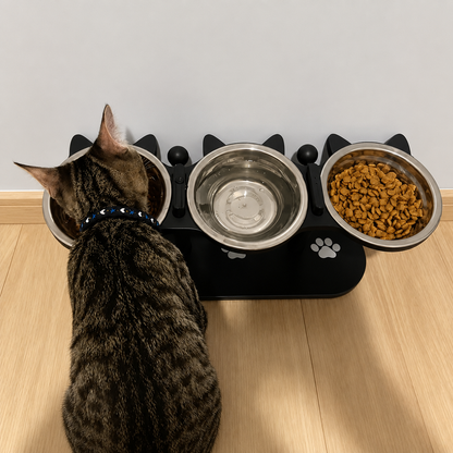 Elevated 3-Bowl Cat Feeding Stand