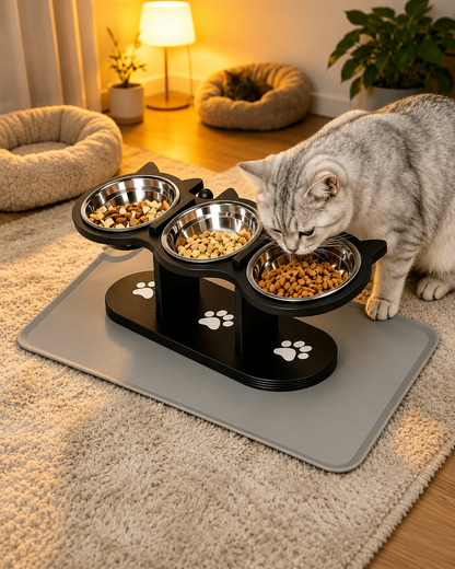Elevated 3-Bowl Cat Feeding Stand