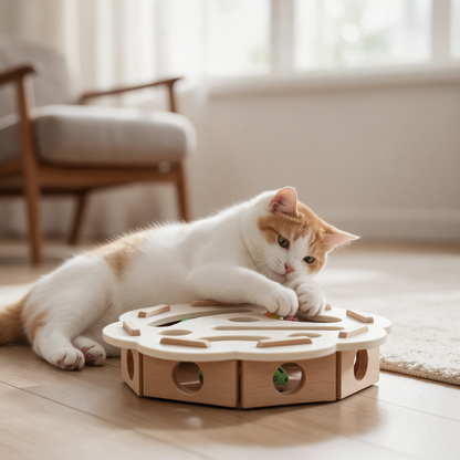 Solid Wood Cat Track Toy with Scratch Pad