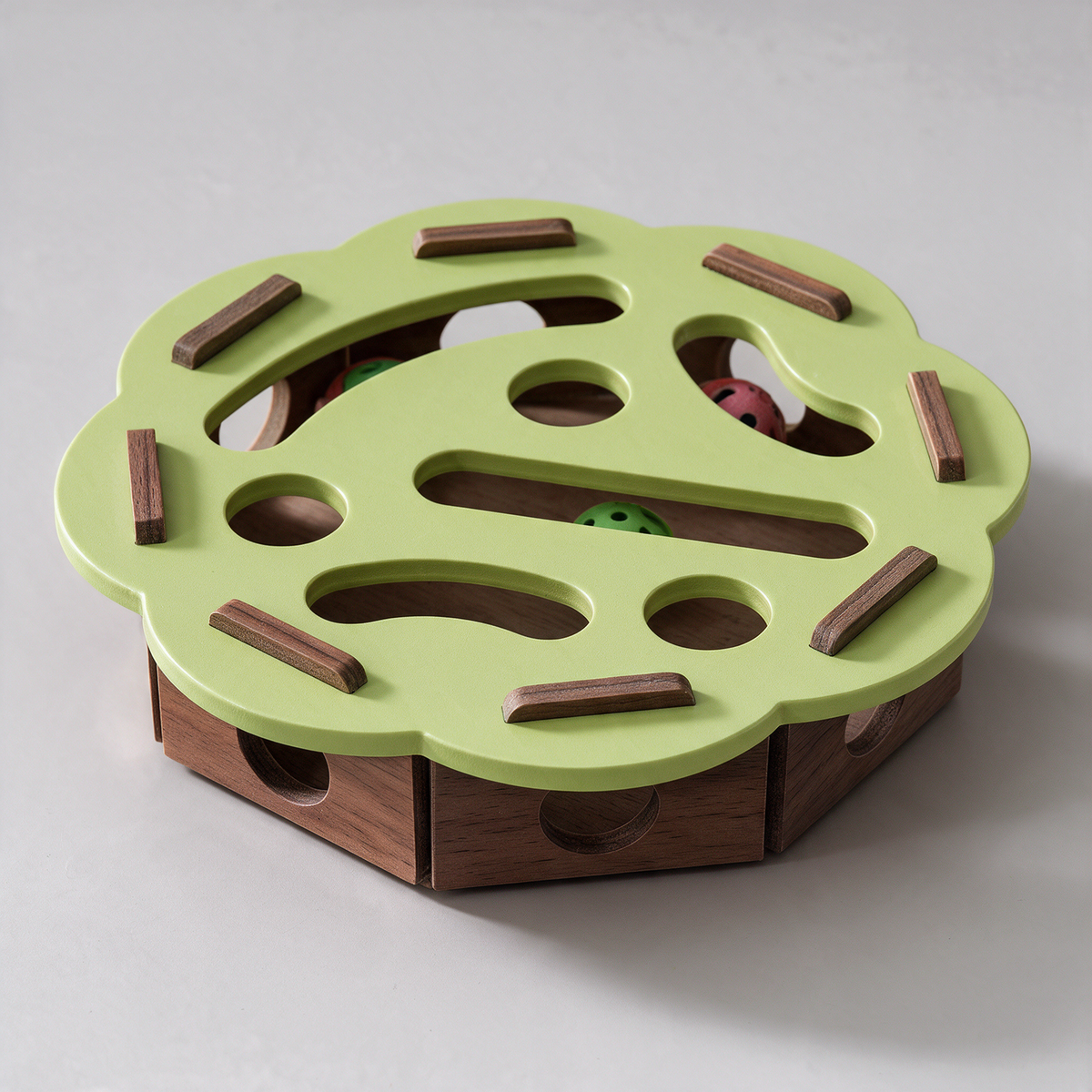 Solid Wood Cat Track Toy with Scratch Pad