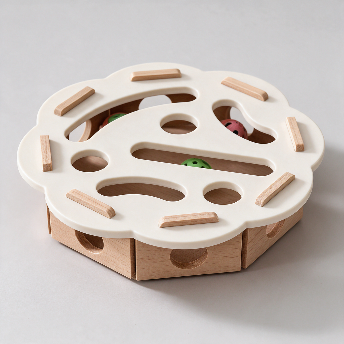 Solid Wood Cat Track Toy with Scratch Pad