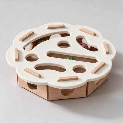 Solid Wood Cat Track Toy with Scratch Pad