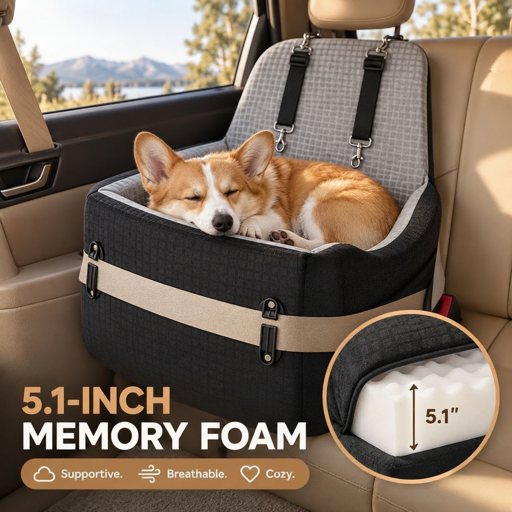 Memory Foam Dog Car Seat Booster - angle 7