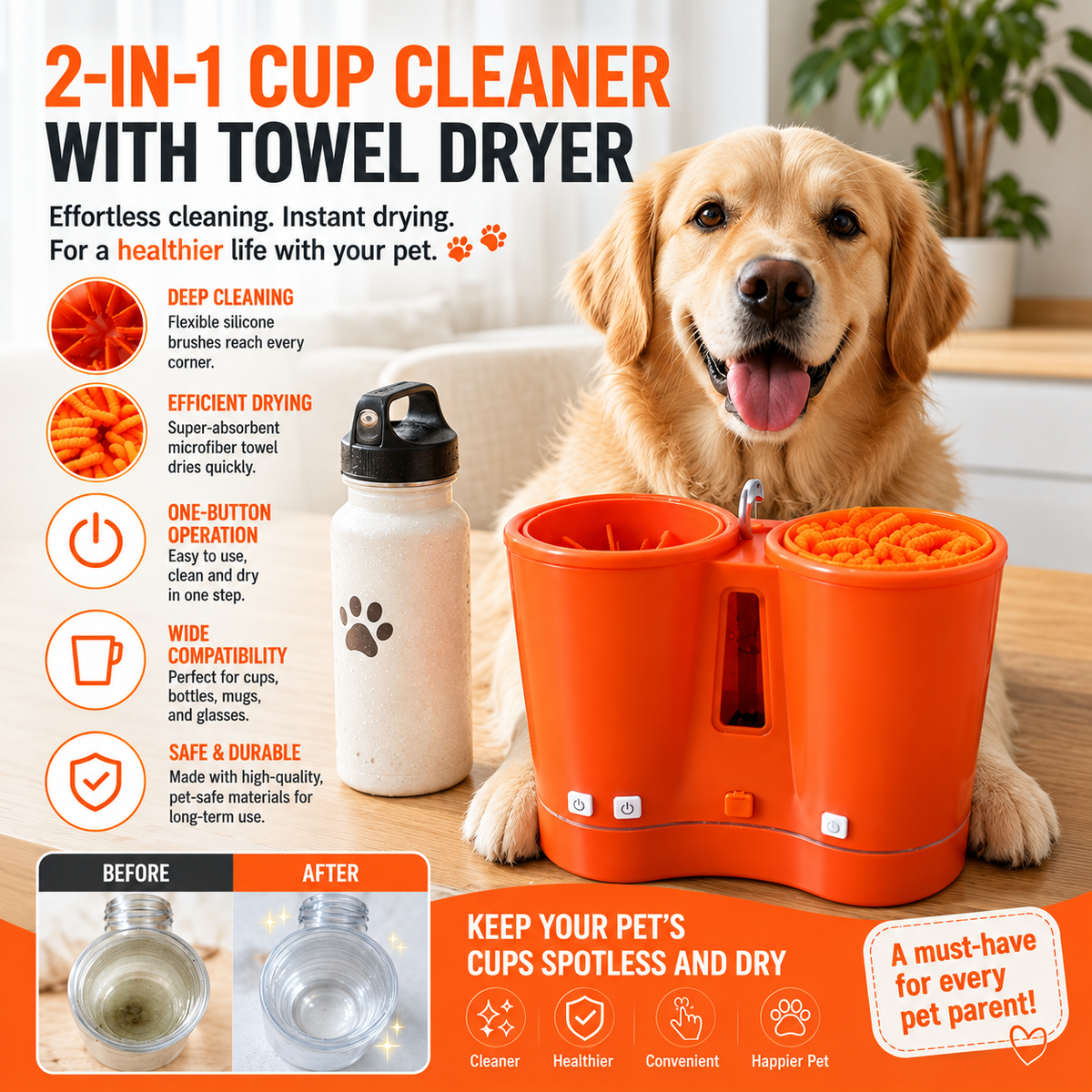 2-in-1 Pet Cup Cleaner with Built-in Dryer - view 4