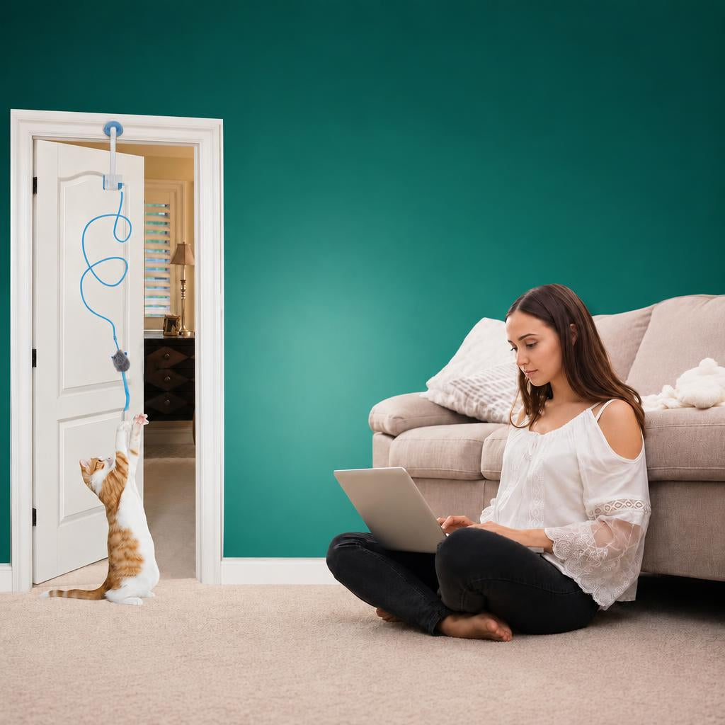 Door-hanging automatic feather cat toy, view 4