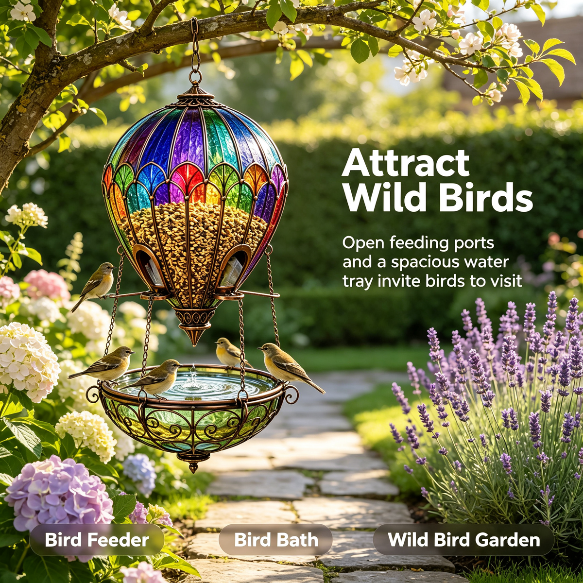 Hot Air Balloon Bird Feeder with Bird Bath - view 10
