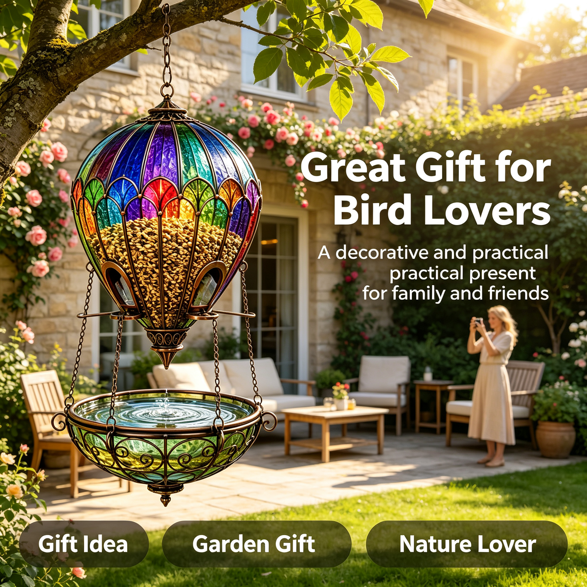 Hot Air Balloon Bird Feeder with Bird Bath - view 12
