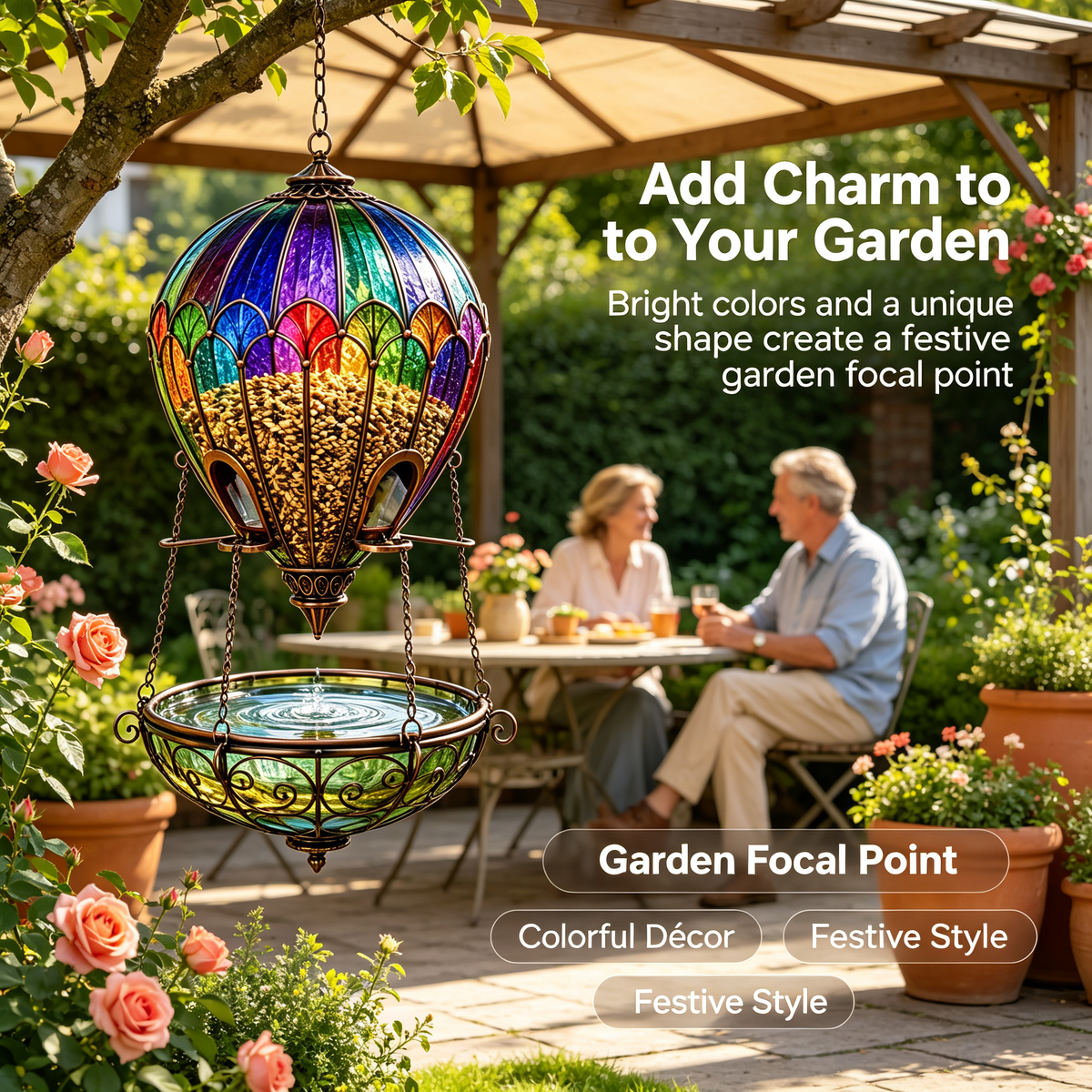 Hot Air Balloon Bird Feeder with Bird Bath - view 13